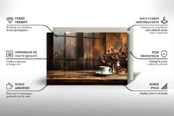 Protector placa inducción Taza de café y madera