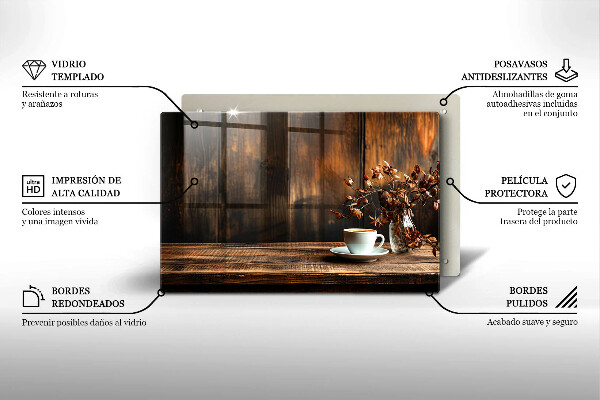 Protector placa inducción Taza de café y madera