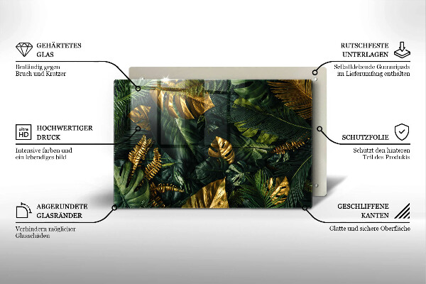 Cubre vitrocerámica Hojas de monstera dorada