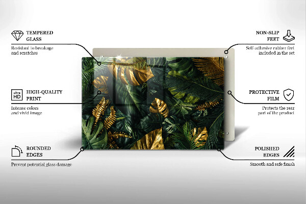 Cubre vitrocerámica Hojas de monstera dorada