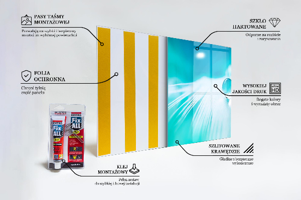 Paneles de vidrio para la cocina Rocío sobre una pluma delicada