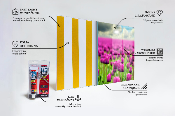 Paneles de vidrio para la cocina Campo de pradera de tulipanes rosados