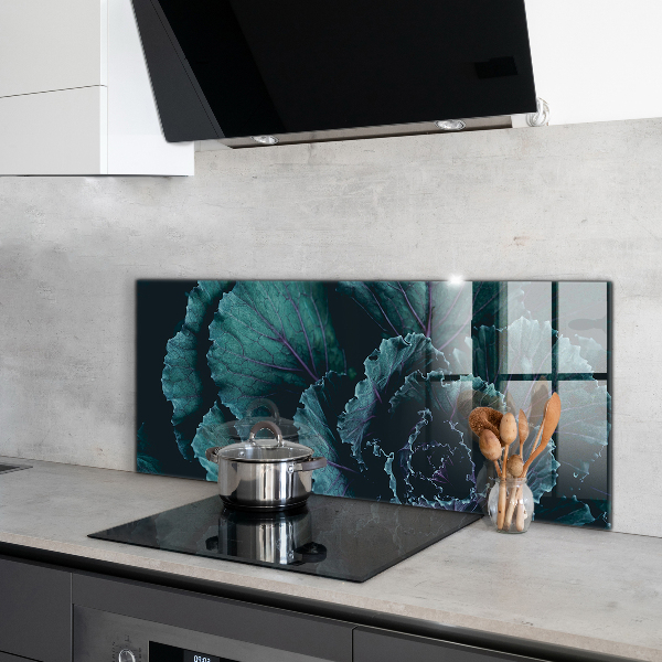 Paneles de vidrio para la cocina Hojas de col verde oscuro