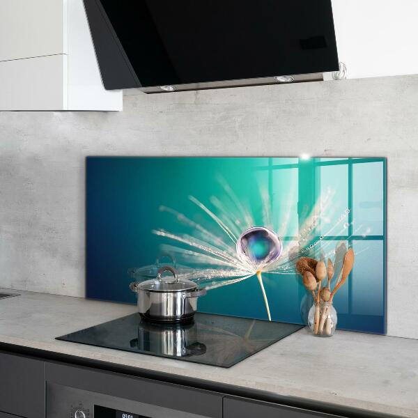 Paneles de vidrio para la cocina Diente de león con una gota de rocío