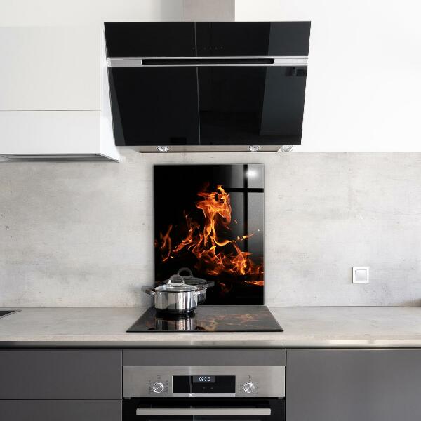 Paneles de vidrio para la cocina Llamas calientes de una fogata