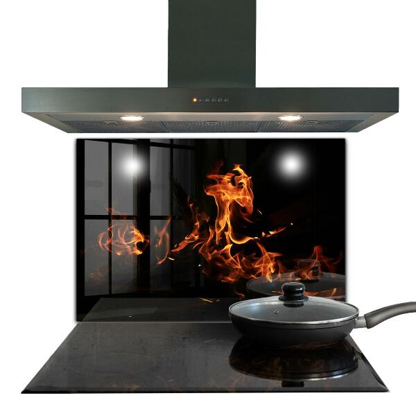 Paneles de vidrio para la cocina Llamas calientes de una fogata