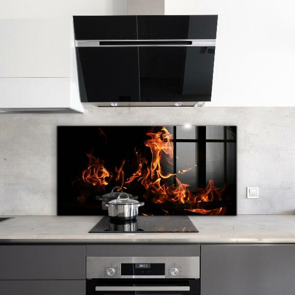 Paneles de vidrio para la cocina Llamas calientes de una fogata