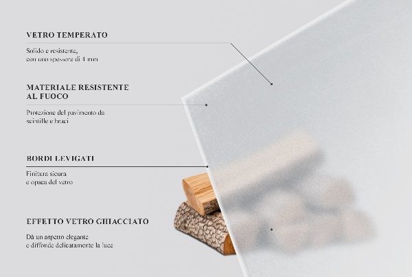 Placa de vidrio para chimenea semitransparente 100x70 cm