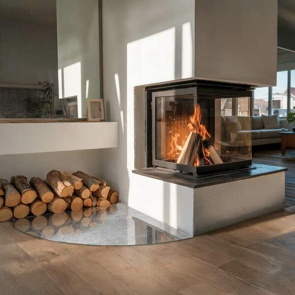 Cuarto de círculo protector suelo para estufa de leña Textura de hormigón crudo