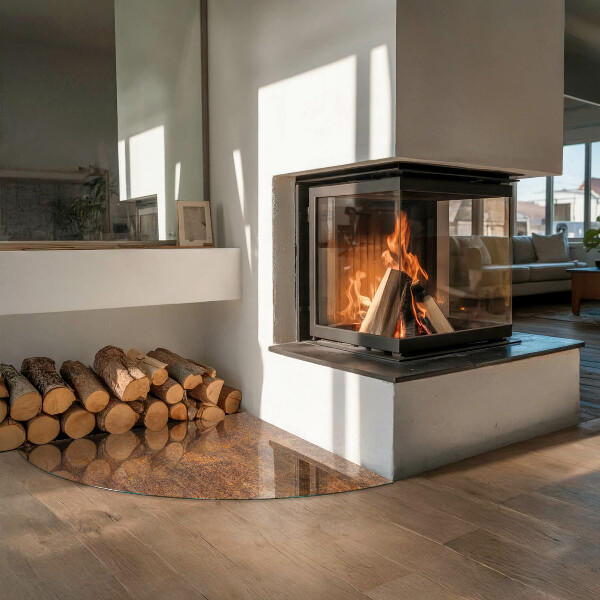 Cuarto de círculo placa protección suelo estufa Textura de óxido en el metal