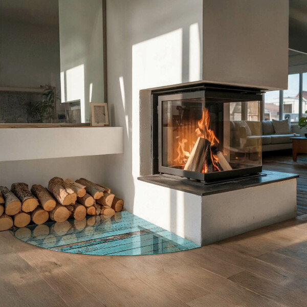 Cuarto de círculo protector suelo para estufa de leña Tablas de estilo rústico