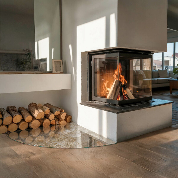 Cuarto de círculo protector de suelo para estufa Hojas en patrones sutiles