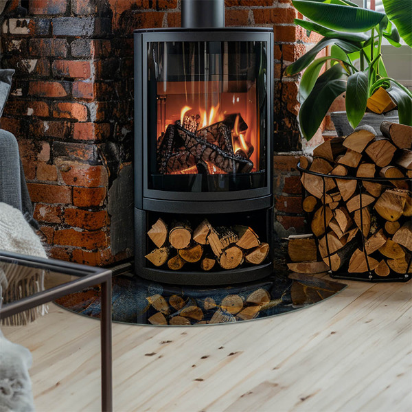 Cuarto de círculo protector de suelo para estufa Hojas elegantes en textura.