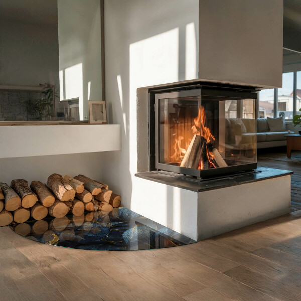 Cuarto de círculo protector de suelo para estufa Hojas elegantes en textura.