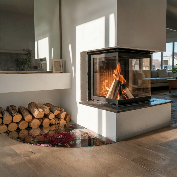 Cuarto de círculo placa protección suelo estufa Ramo de flores en detalle