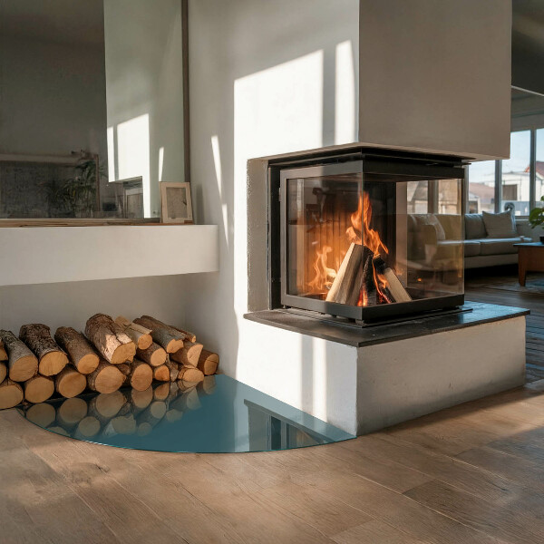 Cuarto de círculo protector suelo para estufa de leña Color del mar