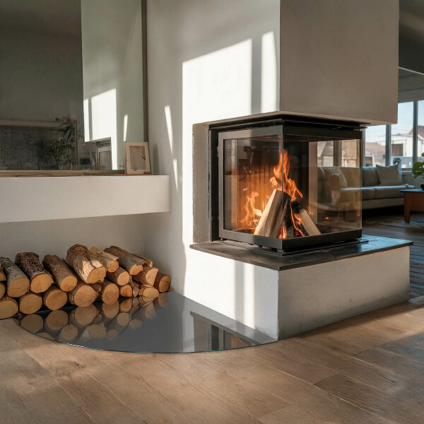 Cuarto de círculo protector de suelo para estufa Color Gris-marrón