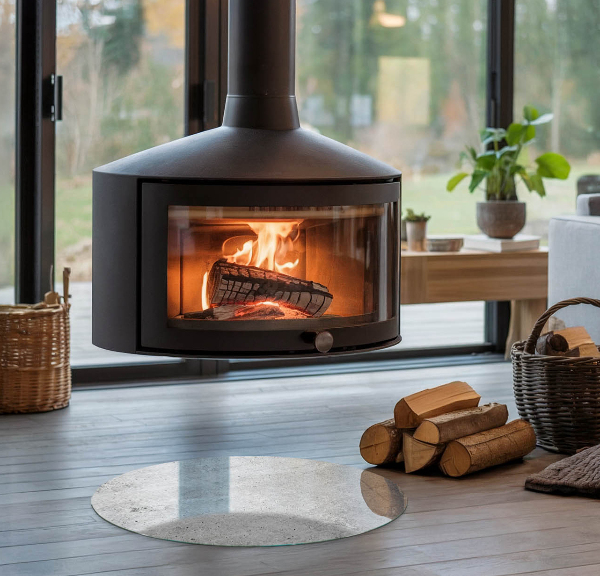 Redonda placa de vidrio para chimenea Textura de hormigón crudo