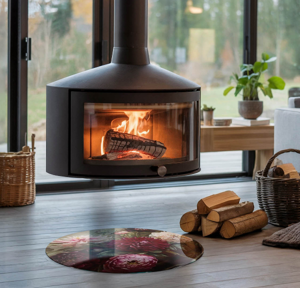 Redonda placa de protección para estufa Ramo de flores en detalle