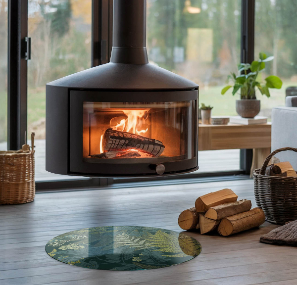 Redonda placa de vidrio para chimenea Motivos vegetales con mariposas