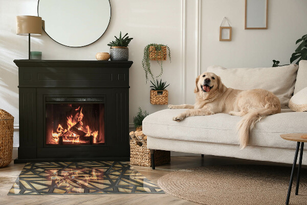 Rectangulare protector suelo para estufa de leña Geometría con madera