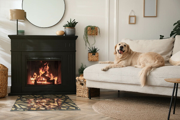 Rectangulare protector suelo para estufa de leña Geometría con madera