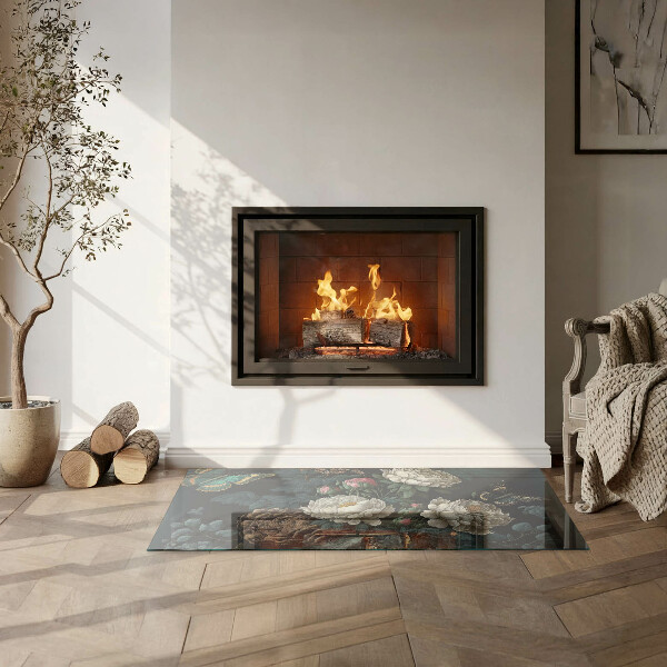 Rectangulare protector de suelo para estufa Patrón floral con mariposas