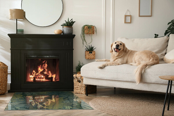 Rectangulare protector suelo para estufa de leña Motivos vegetales con mariposas