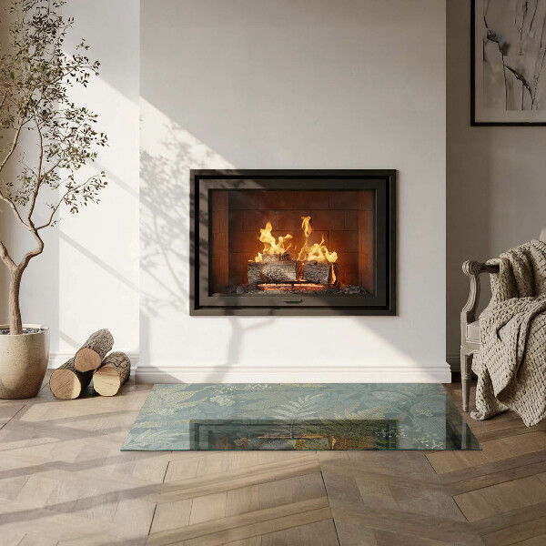 Rectangulare protector suelo para estufa de leña Motivos vegetales con mariposas