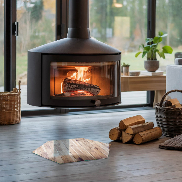 Hexagonale placa de vidrio para chimenea Tablero de madera en el diseño