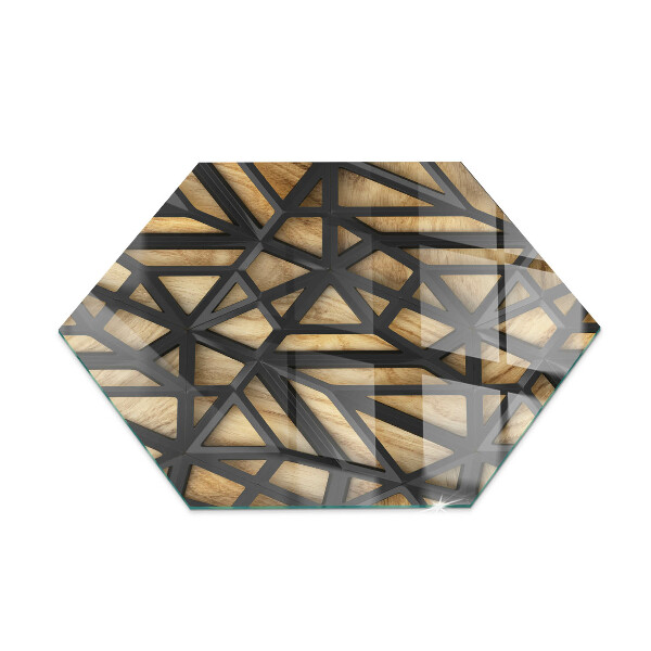 Hexagonale placa de vidrio para chimenea Geometría con madera