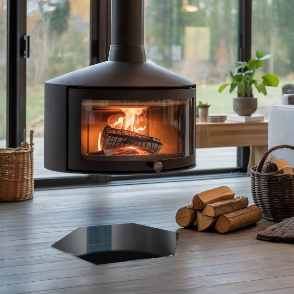 Hexagonale placa de protección para estufa Color negro