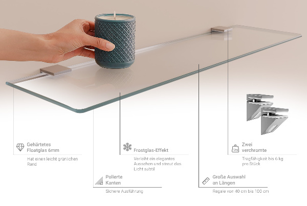 Repisa de pared de cristal translúcida de 80x13 cm
