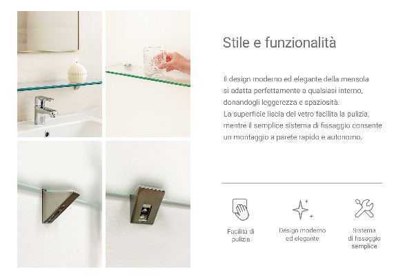 Estante de cristal translúcido para baño de 90x13 cm