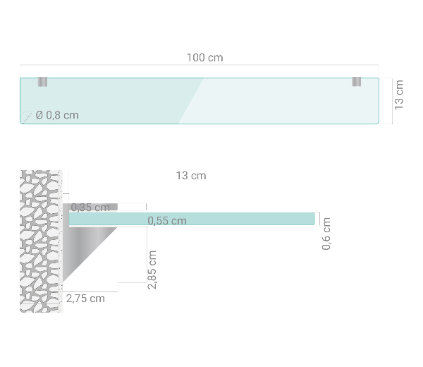 Estante mural de vidrio templado 100x13 cm