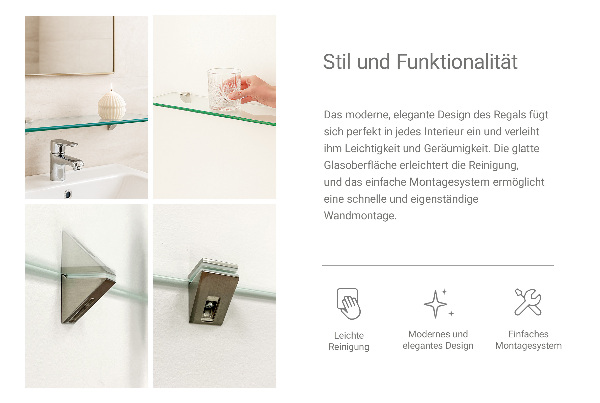 Repisa de pared de cristal 40x13 cm