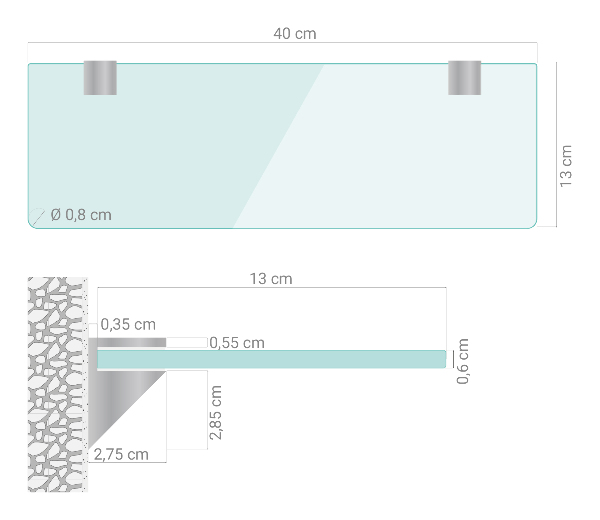 Repisa de pared de cristal 40x13 cm