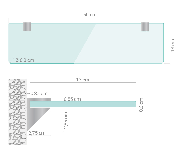 Repisa de pared de cristal 50x13 cm