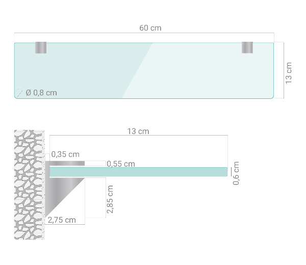 Estante mural de vidrio templado 60x13 cm