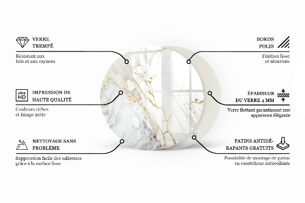 Tablero redondo para mesa Negro sólido elegante