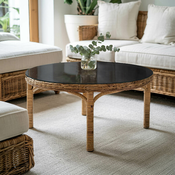 Tablero redondo para mesa Negro sólido elegante