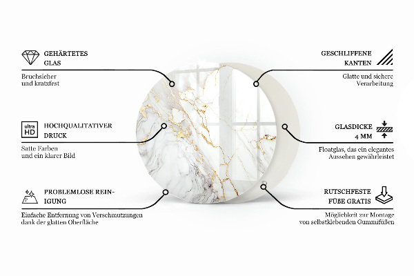 Tablero redondo para mesa Vetas de mármol en el diseño