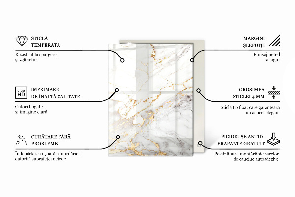 Tablero vidrio mesa rectangular Mármol con vetas delicadas