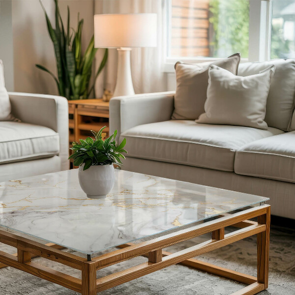 Tablero vidrio mesa rectangular Sutiles vetas de mármol