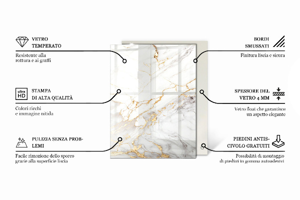 Tablero vidrio mesa rectangular Sutiles vetas de mármol