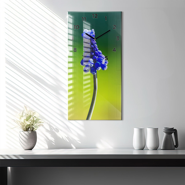 Reloj de vidrio vertical Flores azules - espejomat.es