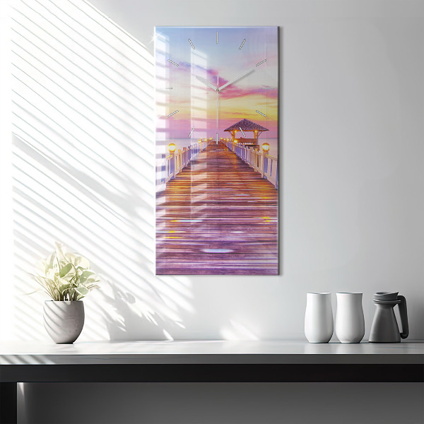 Reloj vertical Puente en el puerto al atardecer - espejomat.es