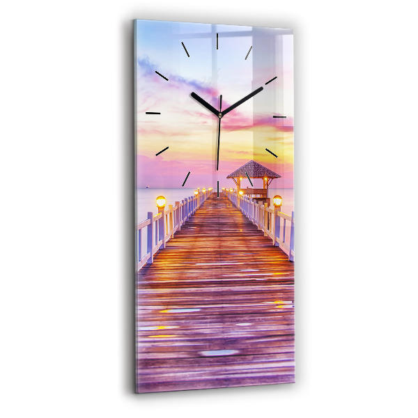 Reloj vertical Puente en el puerto al atardecer - espejomat.es