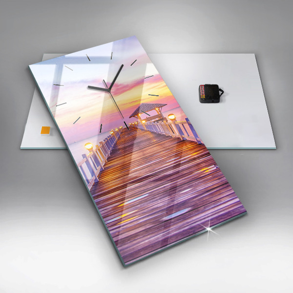 Reloj vertical Puente en el puerto al atardecer - espejomat.es