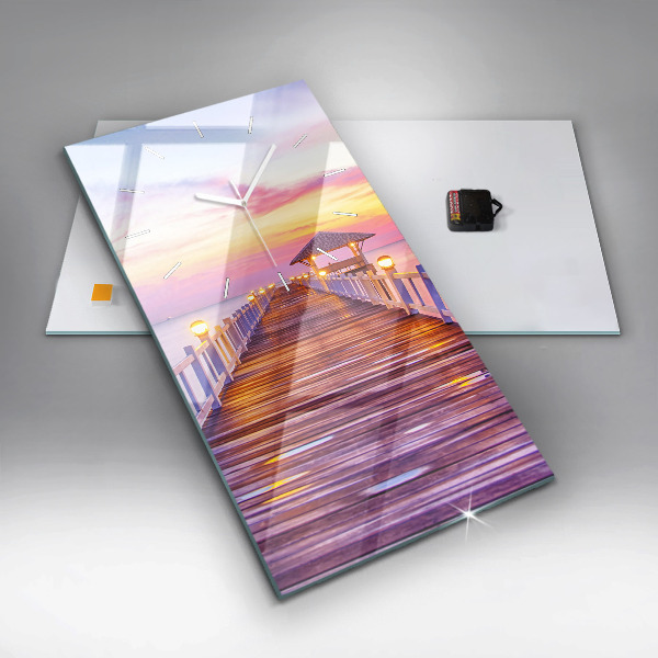 Reloj vertical Puente en el puerto al atardecer - espejomat.es